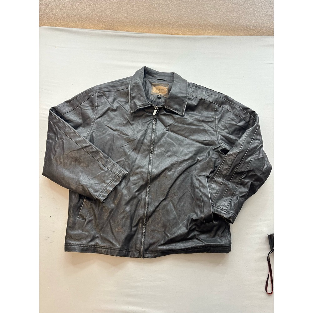 Arizona Jean Co Mens Black Faux Leather Full Zip Jacket Size XL Casual Outerwear